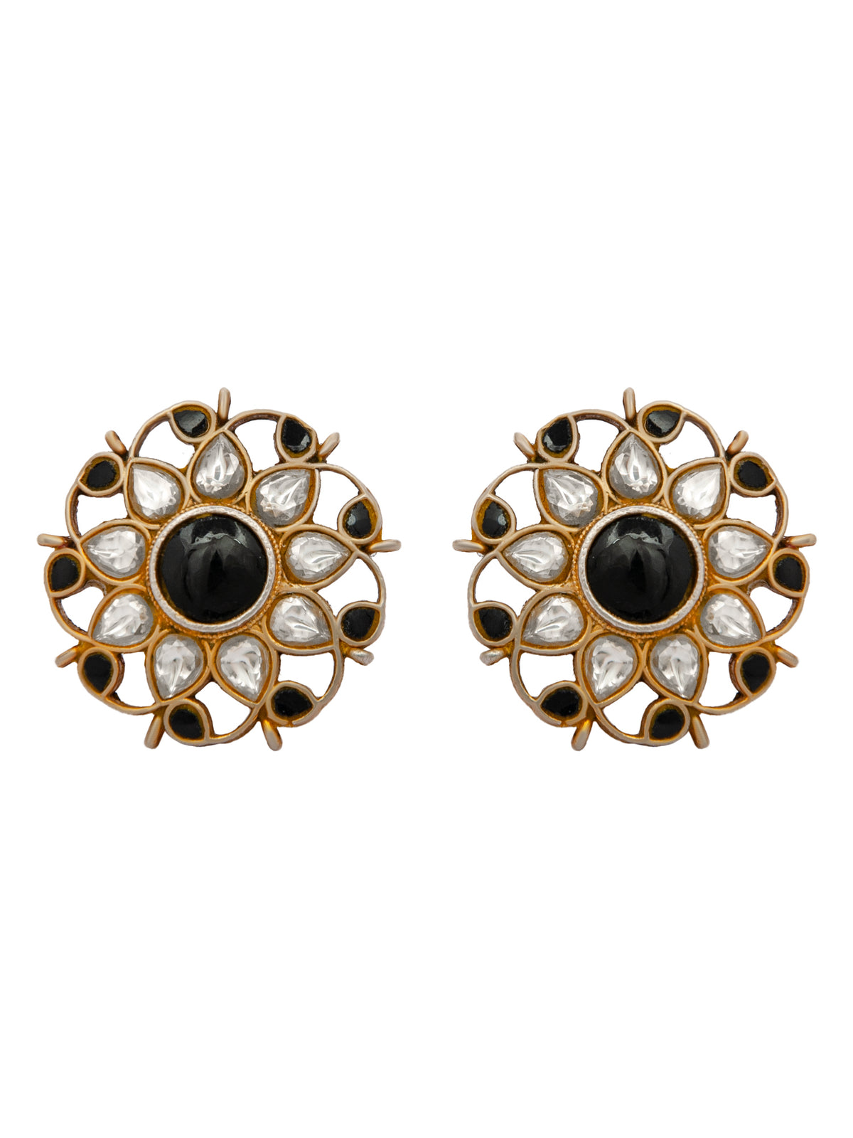 Mystic Noir: 925 Sterling Silver Earrings with Black Onyx and Kundan view 2