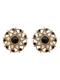 Mystic Noir: 925 Sterling Silver Earrings with Black Onyx and Kundan view 2