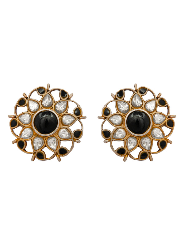 Mystic Noir: 925 Sterling Silver Earrings with Black Onyx and Kundan alternate