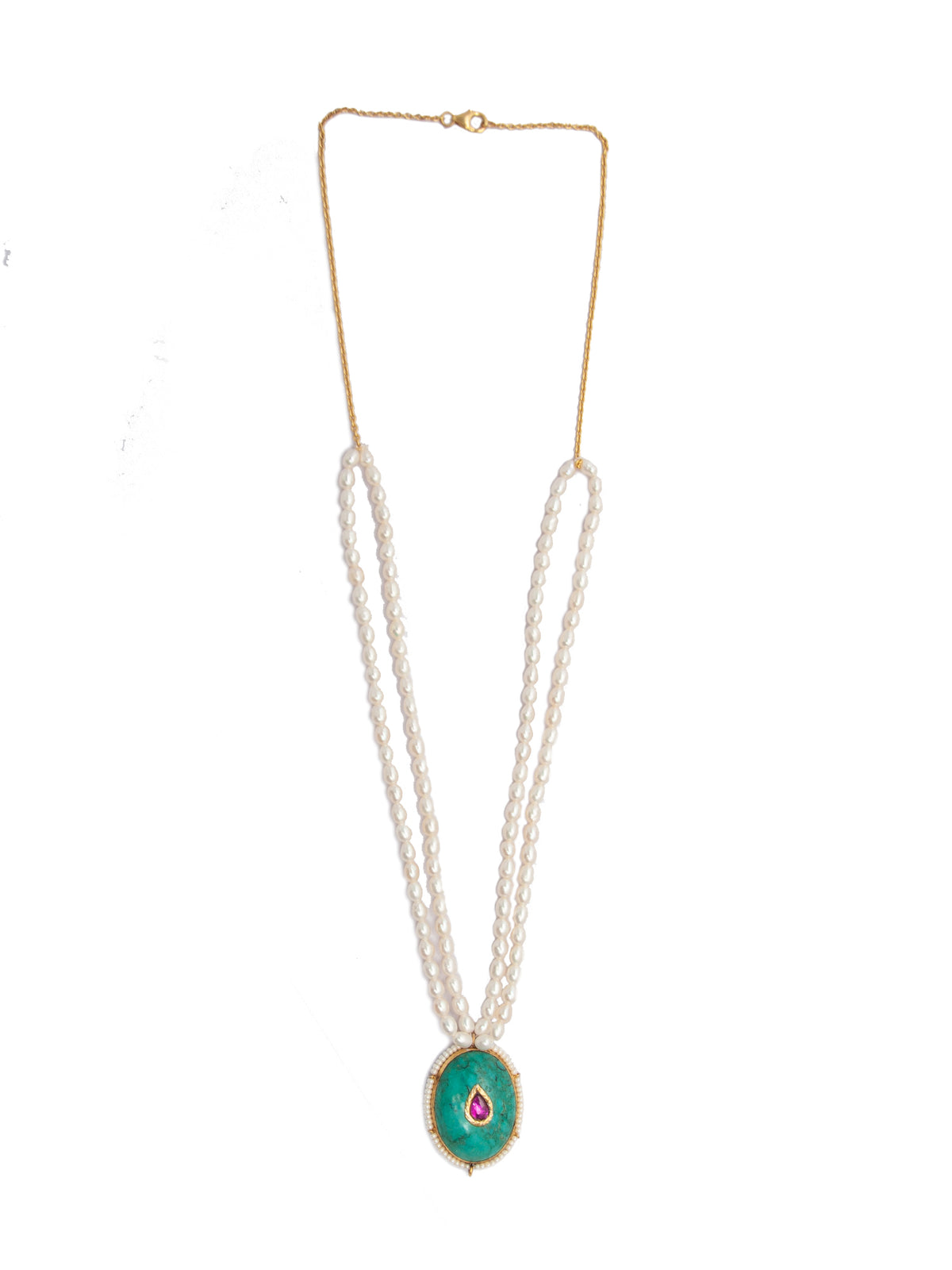 Turquoise Tranquility: 925 Silver Necklace with Pearl Beads view 2
