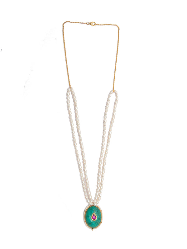 Turquoise Tranquility: 925 Silver Necklace with Pearl Beads alternate