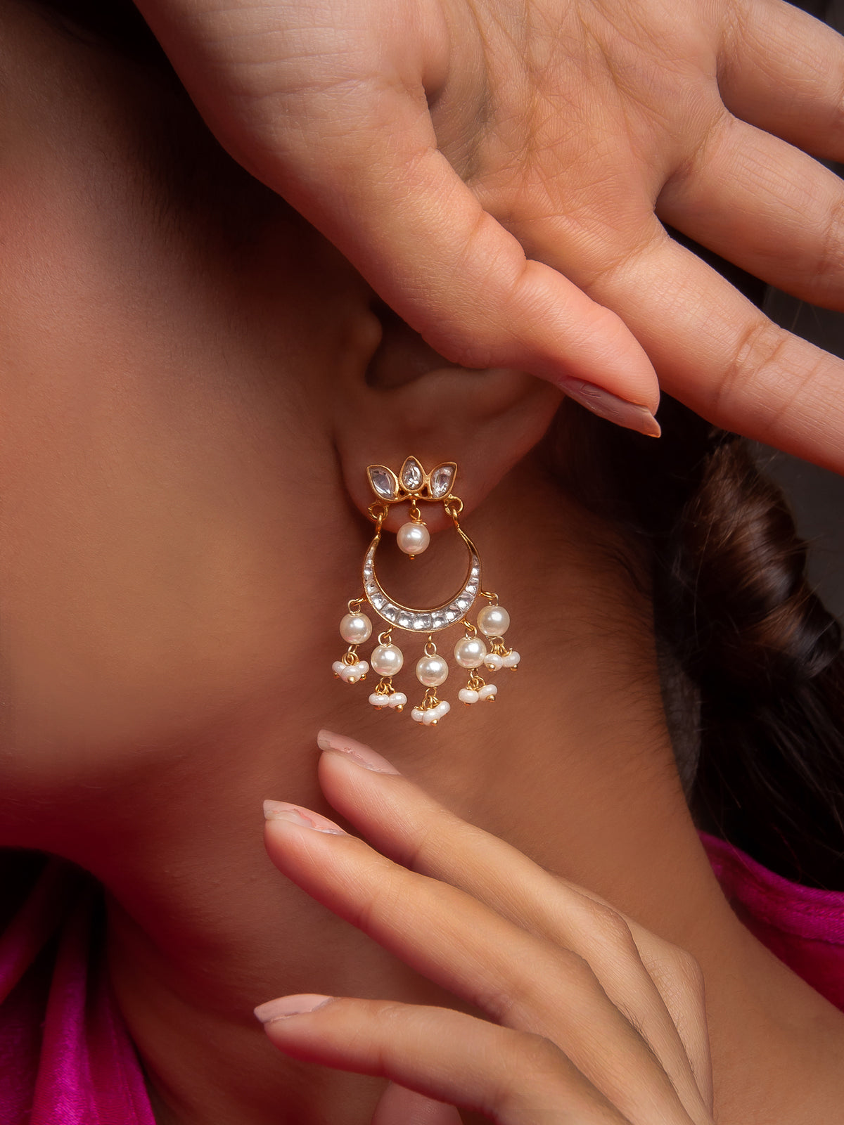 Lotus Chaandbalis with Pearl Drops view 1