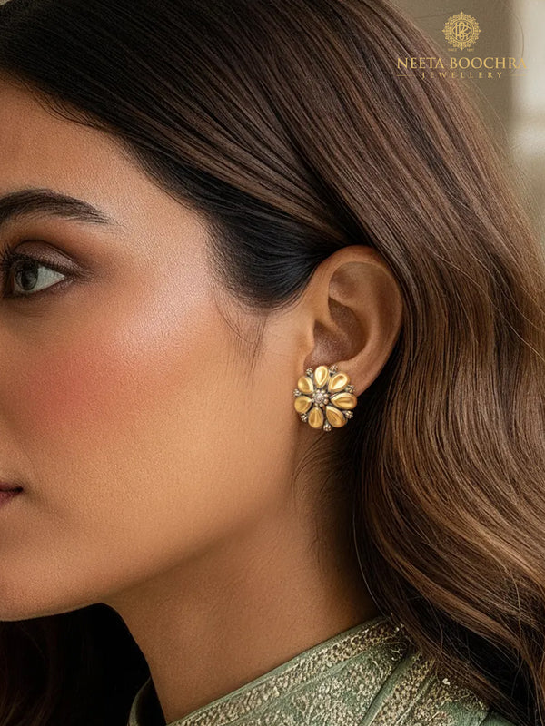 Nitya 925 Silver Two Tone Pear Earrings