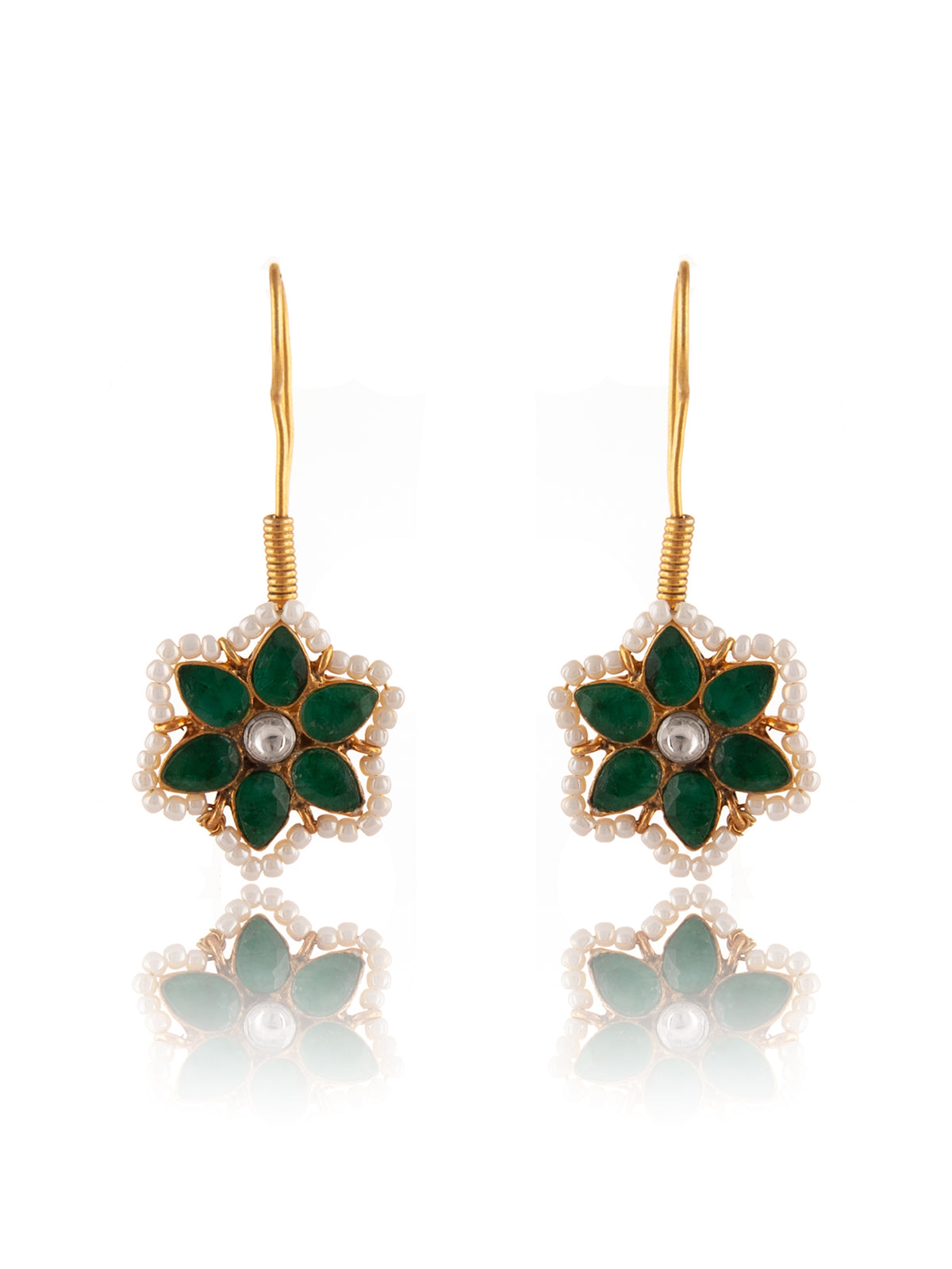 Ethereal Bloom: 925 Sterling Silver Flower Earrings with Green Onyx and Pearl view 3