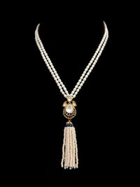 Pearlescent Tassel Elegance: 925 Silver Kundan Pearl Necklace view 3