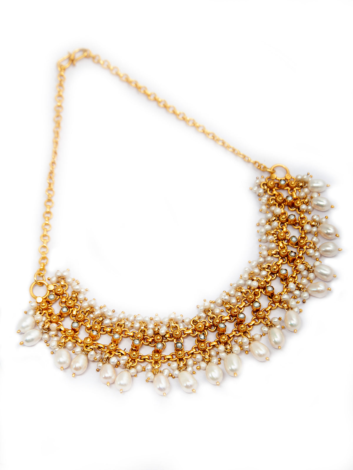 Pearlescent Elegance: 925 Silver Gold Plated Necklace with Pearl Drops view 5