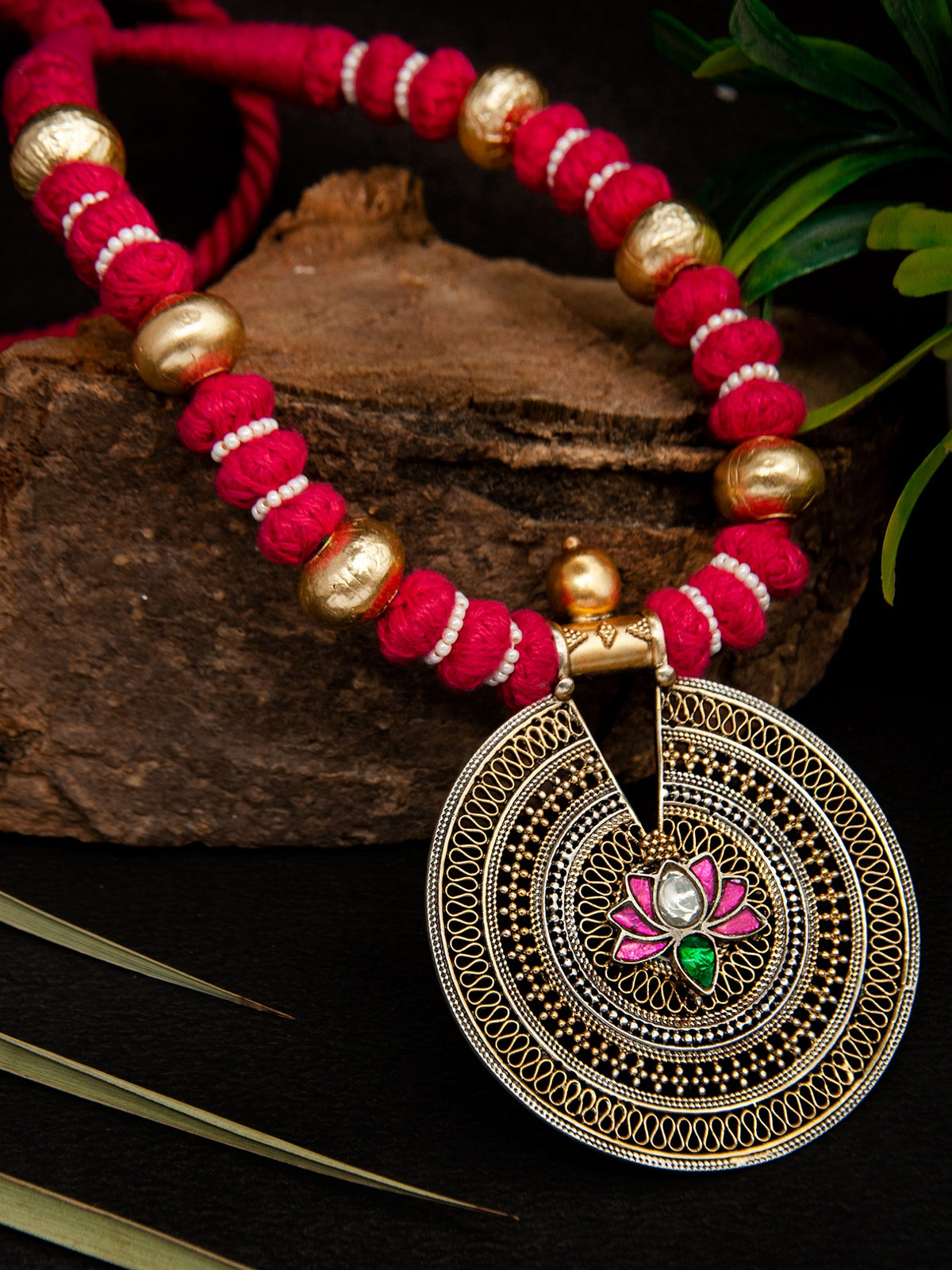 Lotus Radiance: 925 Silver Round Pendant Necklace with Signature Lotus Motif view 1