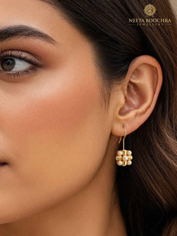 Nitya 925 Silver Gold Plated Pearl Danglers alternate view