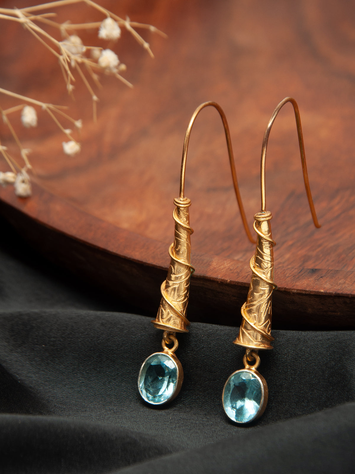 Aqua Radiance Designer Dangler Earrings: 925 Sterling Silver Gold Plated view 1