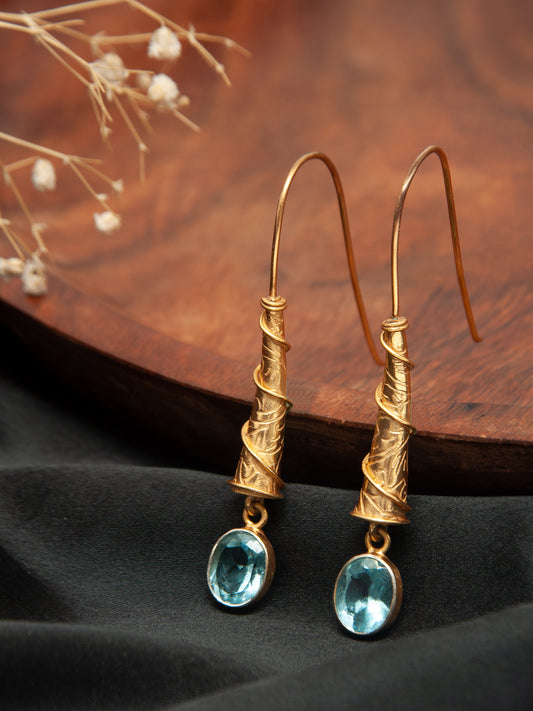 Aqua Radiance Designer Dangler Earrings: 925 Sterling Silver Gold Plated