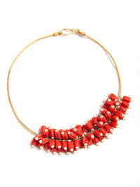 Crimson Coral Elegance: 925 Silver Gold Plated Hasli Necklace view 6