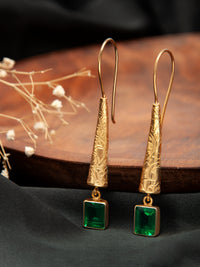 Green Glow Designer Dangler Earrings: 925 Sterling Silver Gold Plated view 1