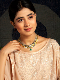 Verdant Harmony: 925 Silver Classic Two Tone Necklace with Moissanite and Green Onyx Gemstone Motif view 5