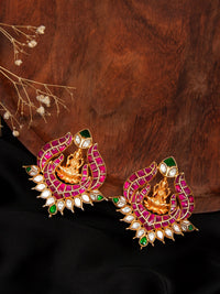 Swarna Mandir Kundan Earrings: 925 Sterling Silver Gold Plated view 1