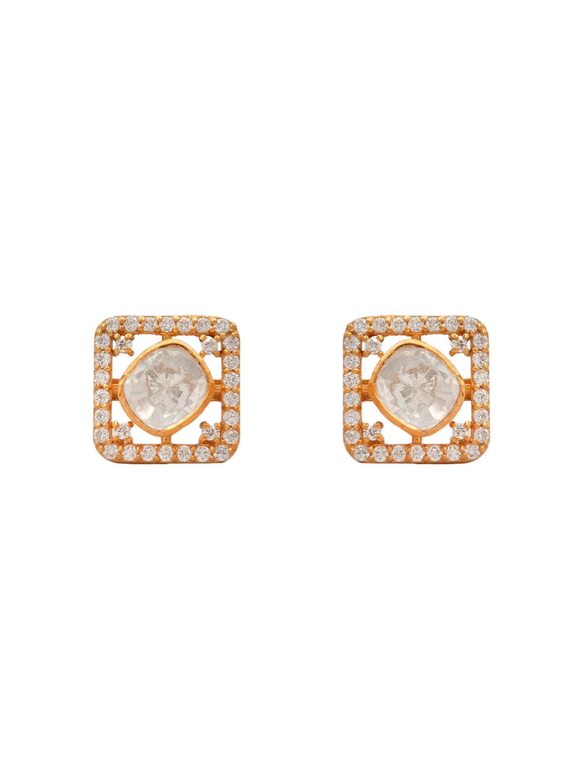 Swarna Varg Moissanite Studs: 925 Sterling Silver Gold Plated view 2