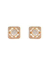 Swarna Varg Moissanite Studs: 925 Sterling Silver Gold Plated view 2