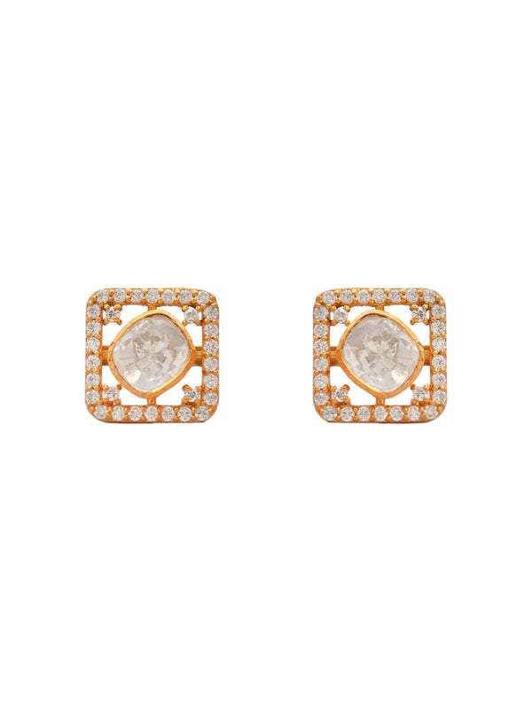 Swarna Varg Moissanite Studs: 925 Sterling Silver Gold Plated alternate