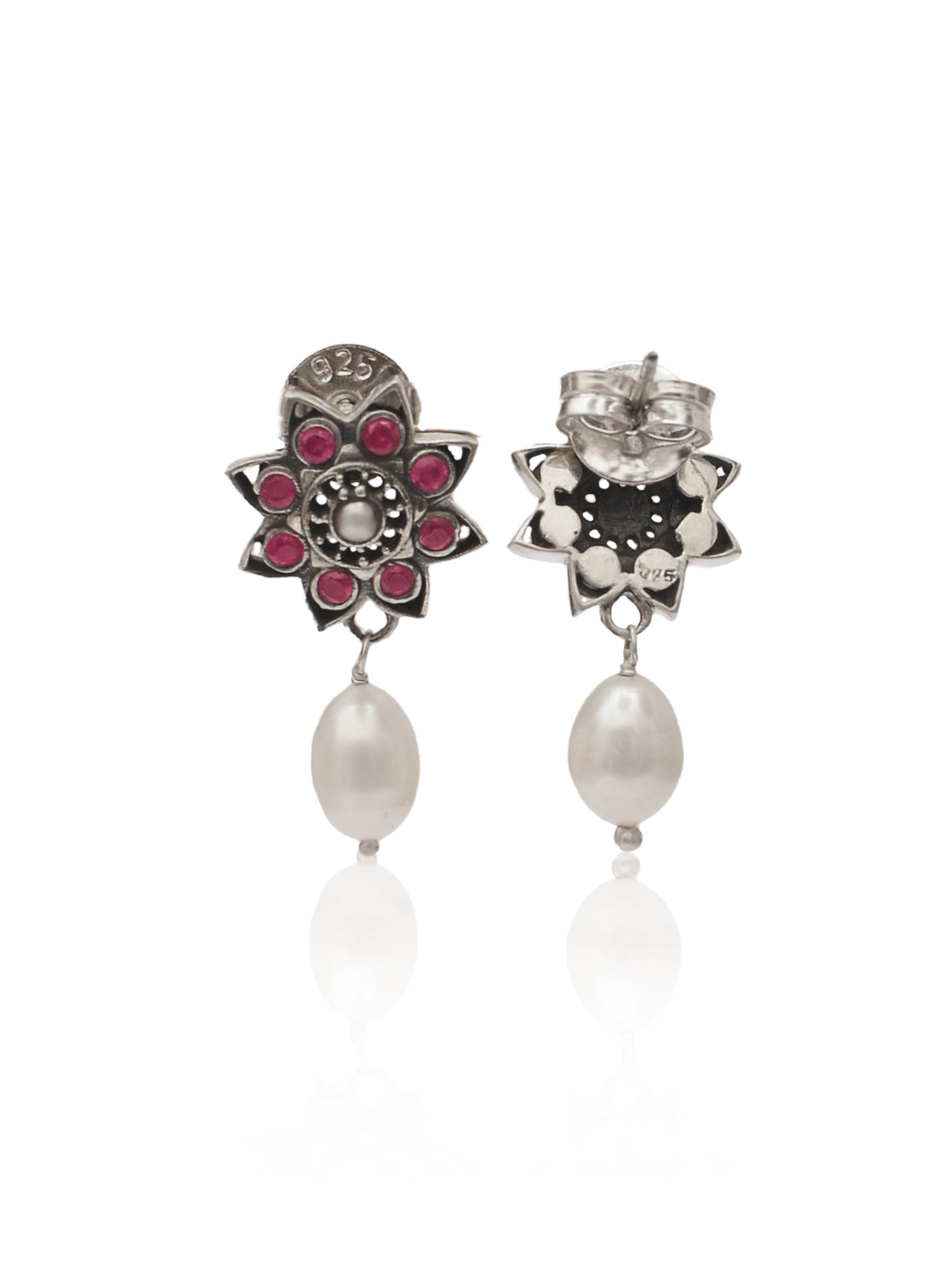 Nitya 925 Silver Star Earrings with Pearl Drop