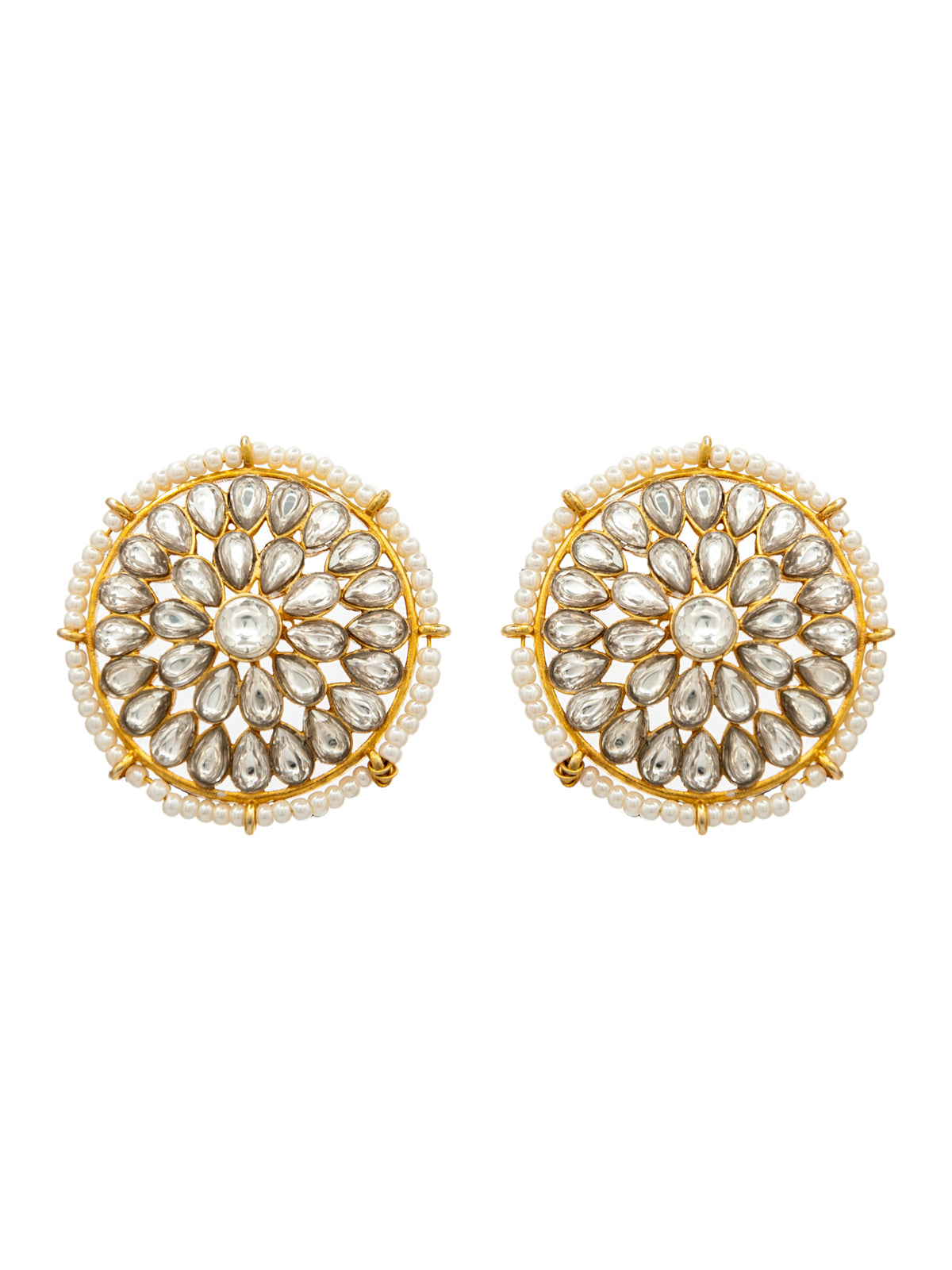 Pearl Radiance: 925 Sterling Silver Circle Earrings with Kundan and Pearl view 2