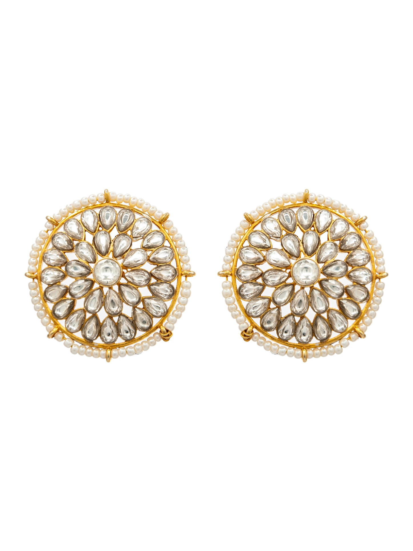 Pearl Radiance: 925 Sterling Silver Circle Earrings with Kundan and Pearl