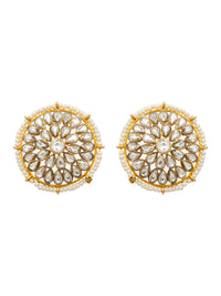 Pearl Radiance: 925 Sterling Silver Circle Earrings with Kundan and Pearl view 2
