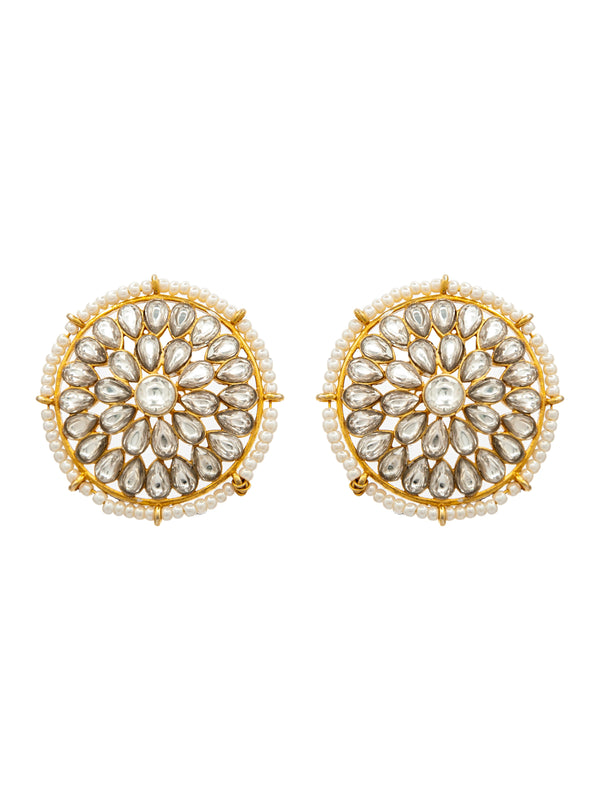 Pearl Radiance: 925 Sterling Silver Circle Earrings with Kundan and Pearl alternate