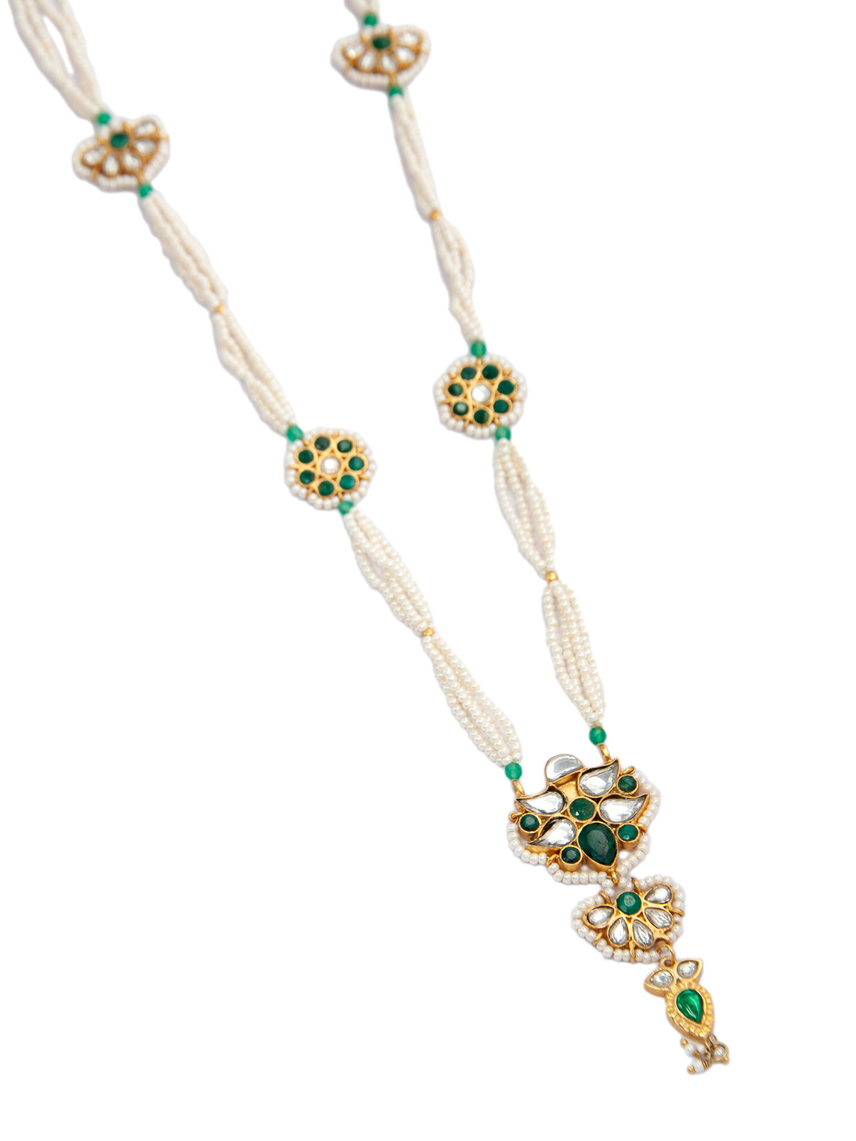 Floral Bliss: 925 Silver Floral Motif Pearl Beaded Necklace with Multicolor Kundan view 6