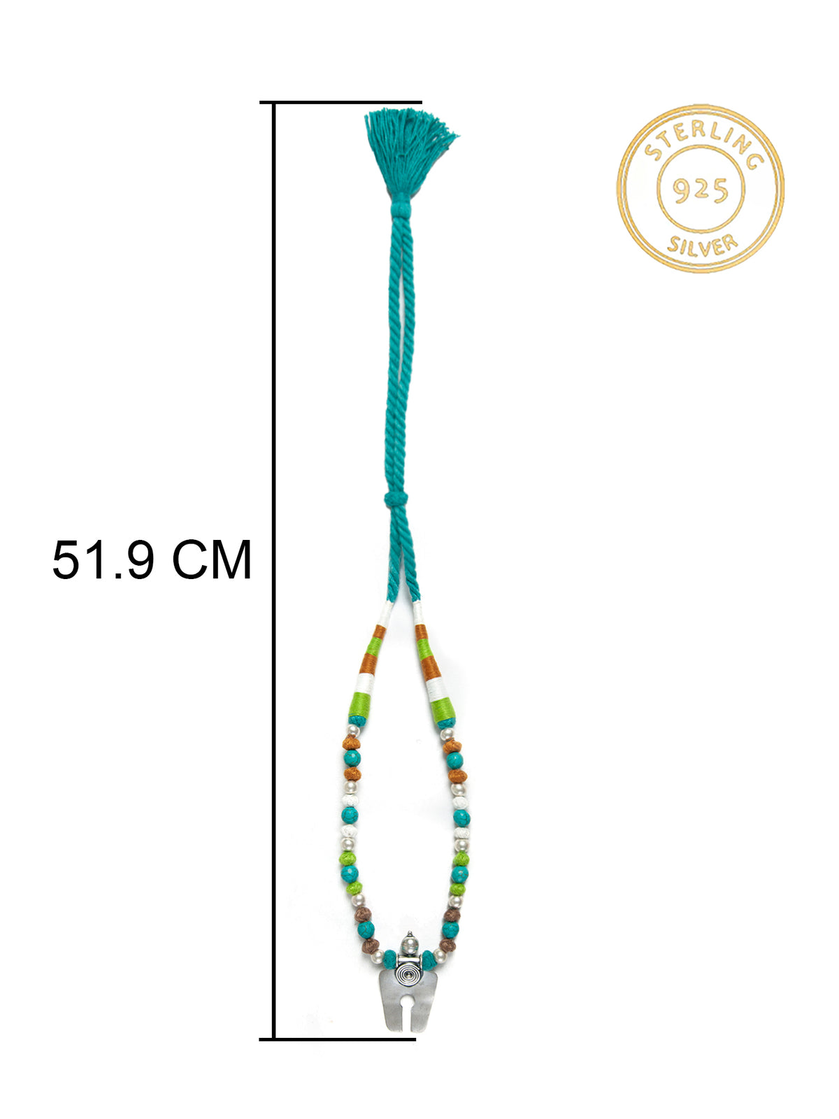 Turquoise Horseshoe Harmony: 925 Silver Horseshoe Turquoise Beaded Multicolor Thread Necklace view 5