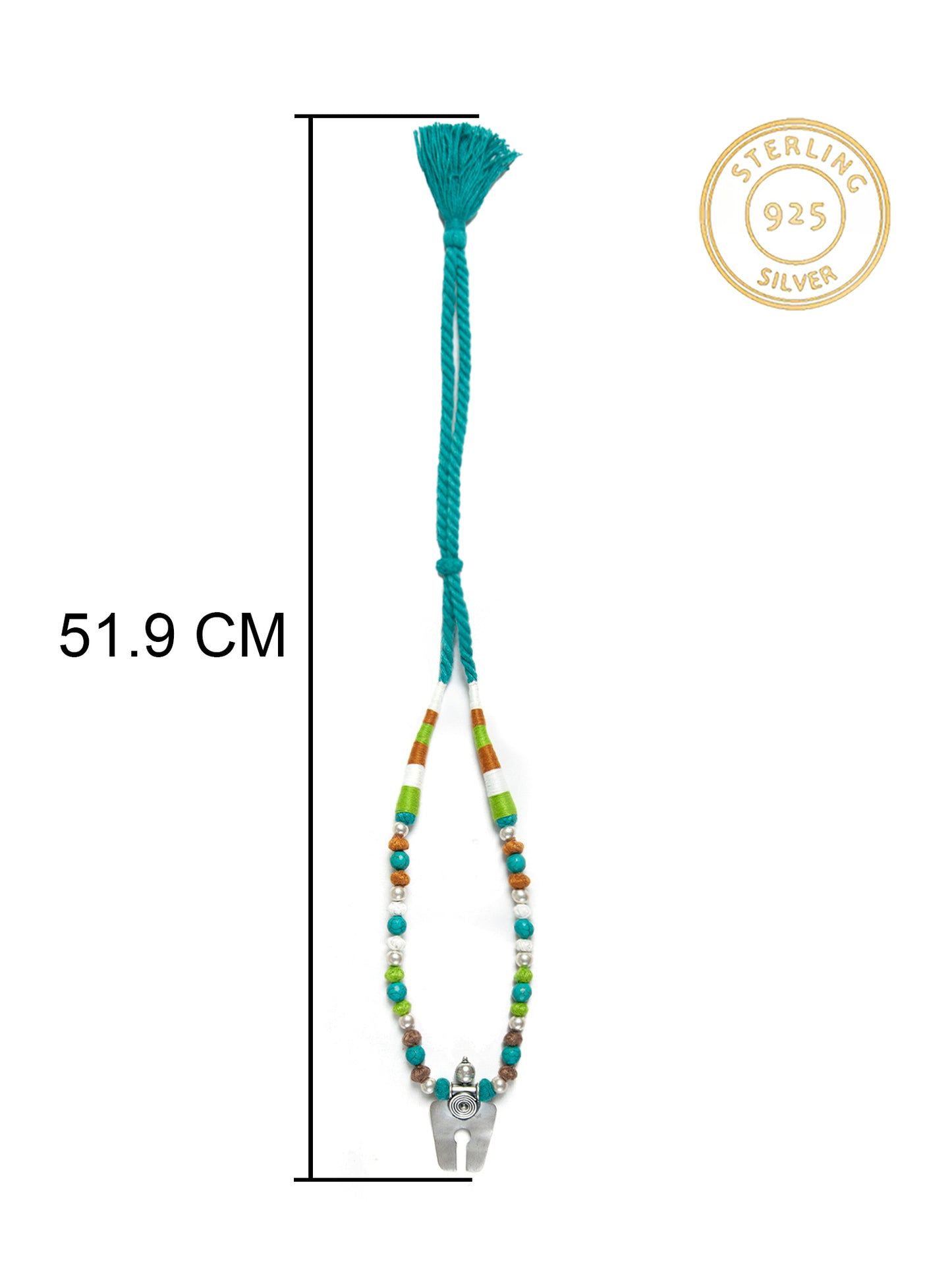 Turquoise Horseshoe Harmony: 925 Silver Horseshoe Turquoise Beaded Multicolor Thread Necklace