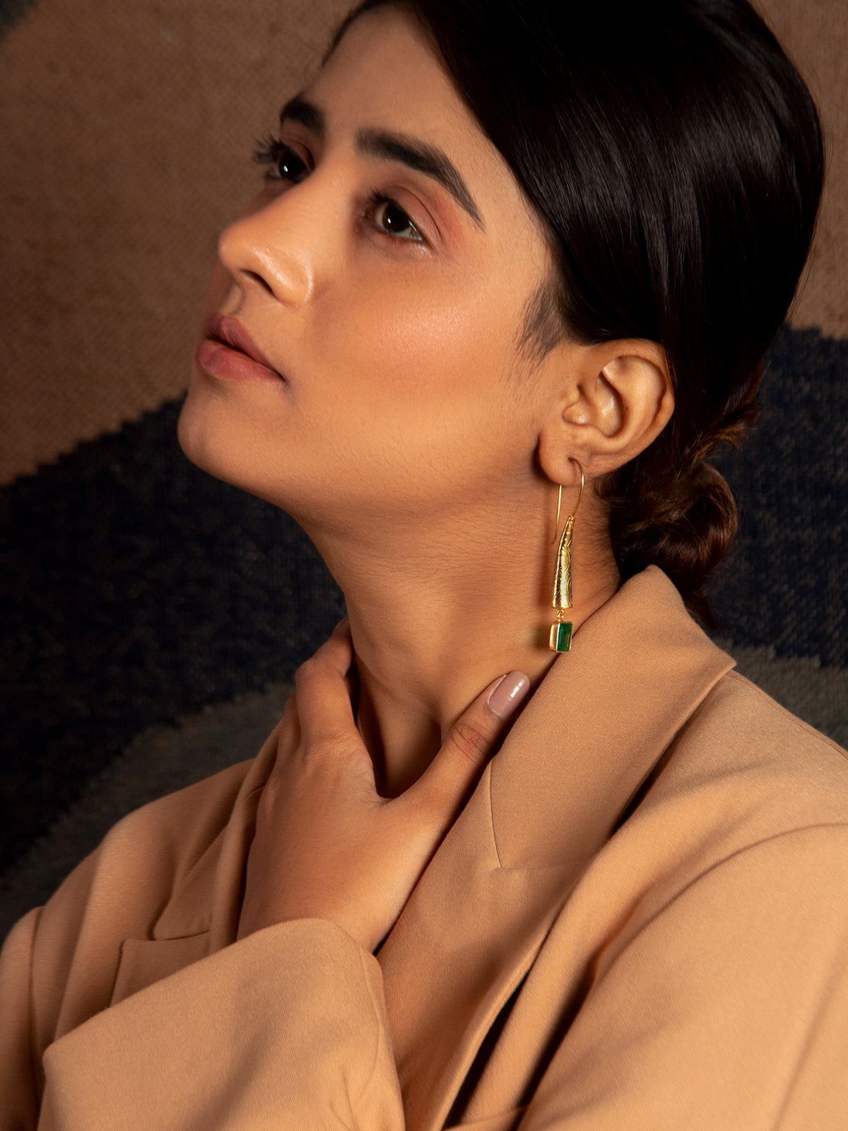 Green Glow Designer Dangler Earrings: 925 Sterling Silver Gold Plated view 4