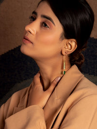 Green Glow Designer Dangler Earrings: 925 Sterling Silver Gold Plated view 4