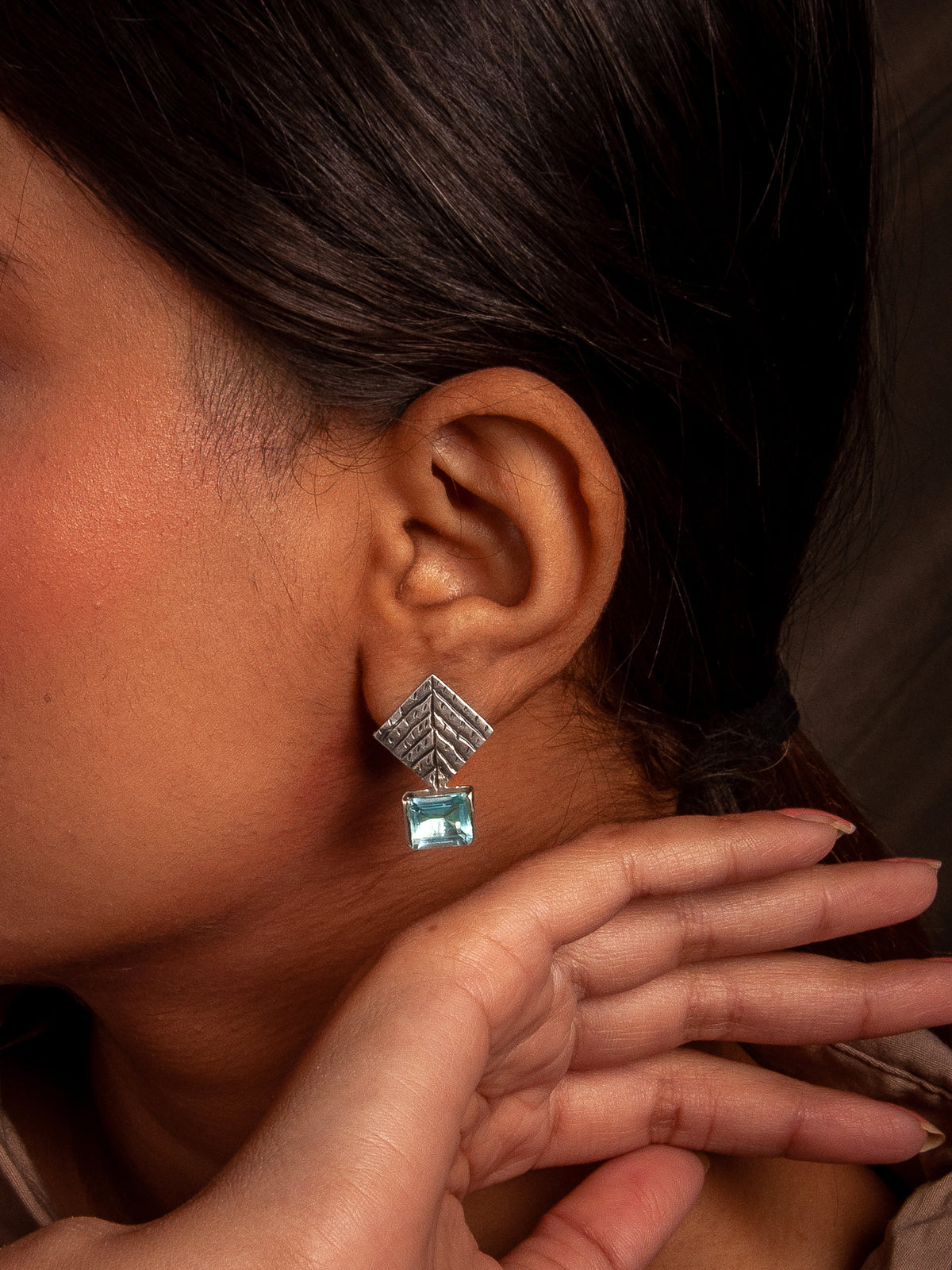 AquaFacet Handcarved Earrings view 1