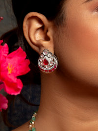 Sone Ki Laal Chandbali Kundan Studs: 925 Sterling Silver view 4