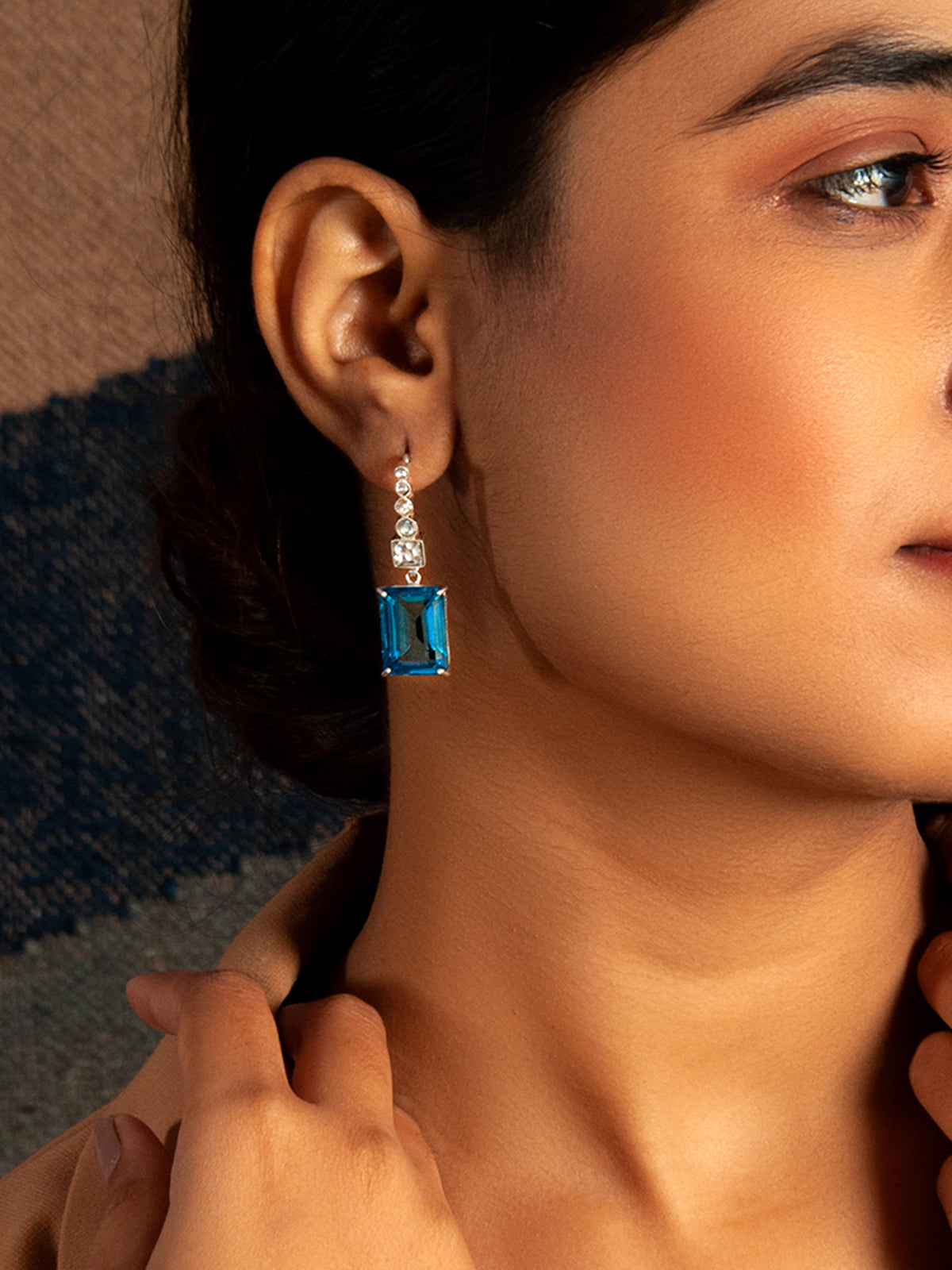 Topaz Sparkle Modern Kundan Earrings: 925 Sterling Silver view 3