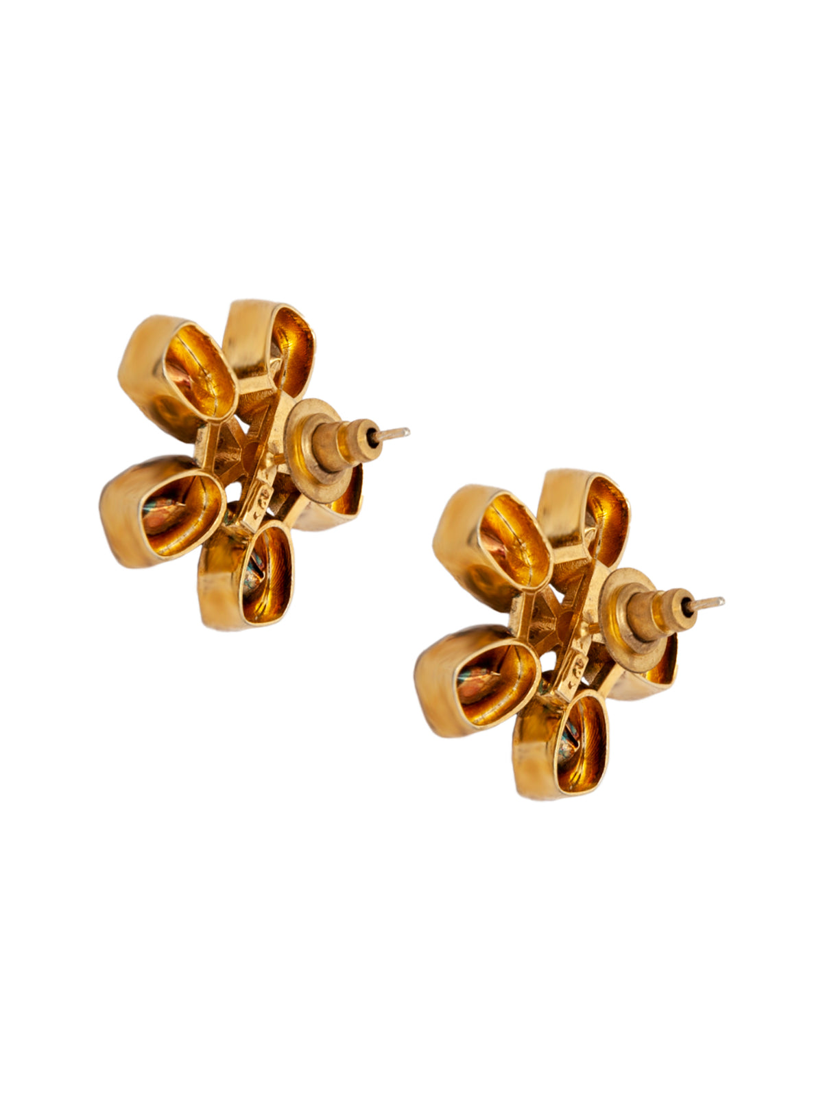 Golden Blossom Moissanite Studs: 925 Sterling Silver Gold Plated view 5