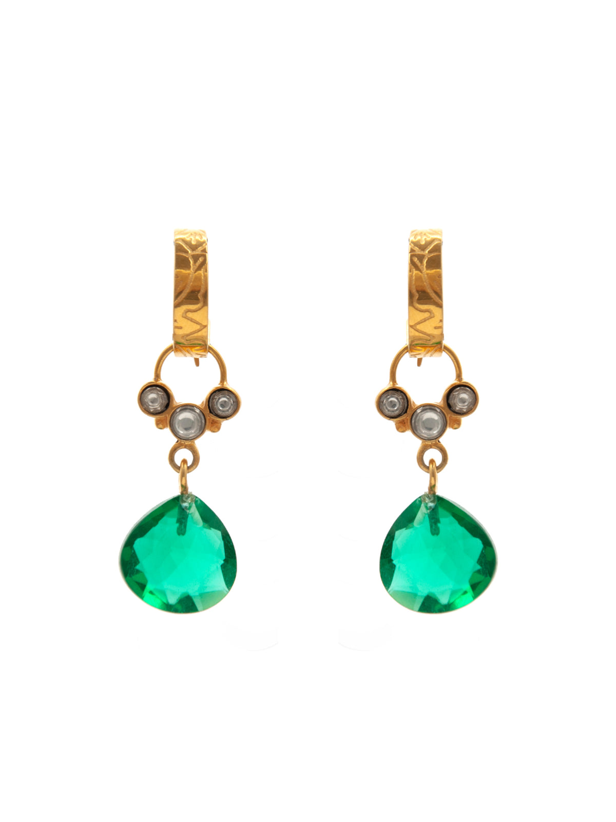 Green Glow Modern Hoop Earrings: 925 Sterling Silver Gold Plated view 2
