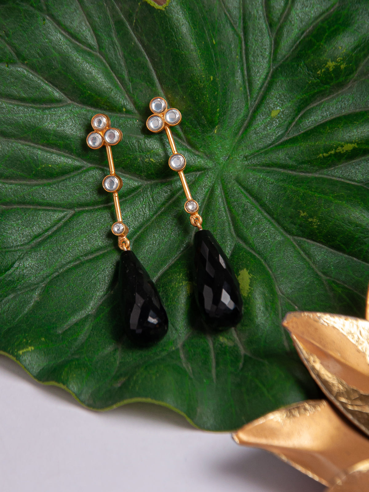 Onyx Briolette Drop Kundan Delights view 2