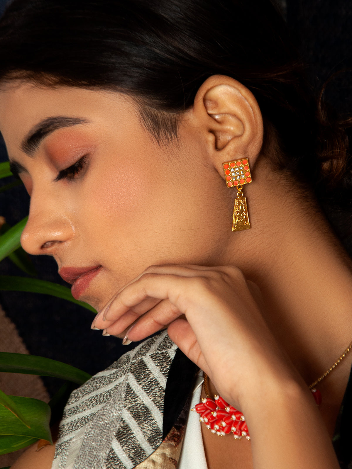 Sona Kundan Haar Earrings: 925 Sterling Silver Gold Plated view 5