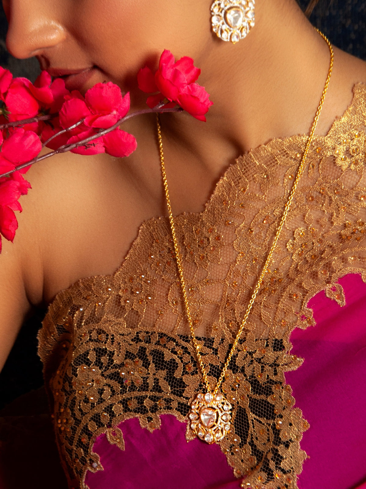 Swarna Utsav Moissanite Necklace: 925 Sterling Silver Gold Plated view 4