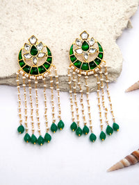 Swarna Moti Chaandbali: 925 Sterling Silver Gold Plated with Green and White Kundan view 1