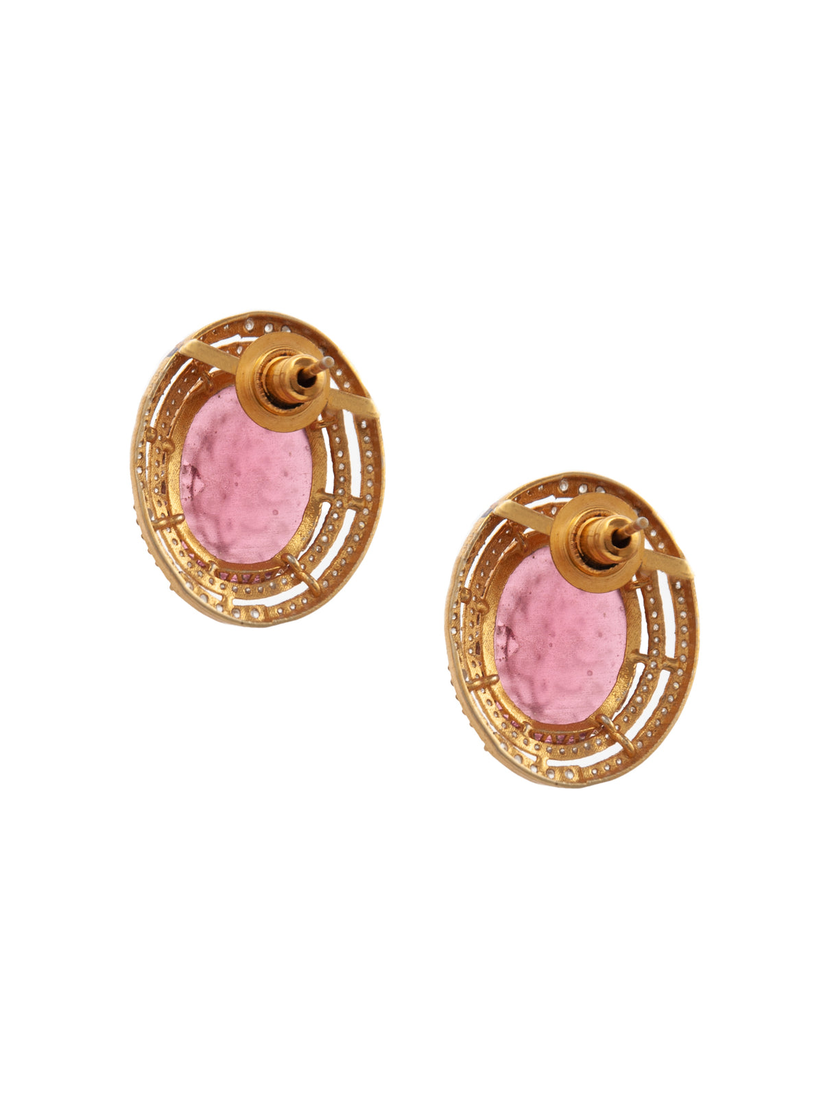 Crimson Carved Gemstone Studs: 925 Sterling Silver Gold Plated view 6