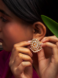 Glamourous Gold Kundan Pearl Statement Earrings view 1