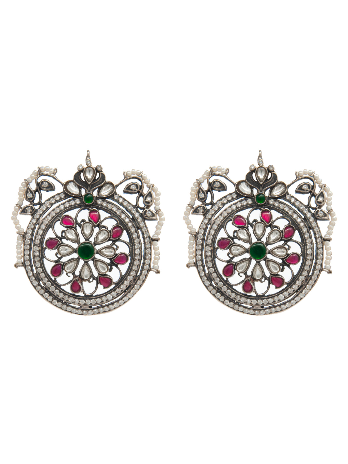 Mehfil Multicolor Kundan Round Stud Earrings: 925 Sterling Silver view 2