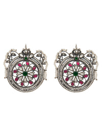 Mehfil Multicolor Kundan Round Stud Earrings: 925 Sterling Silver view 2