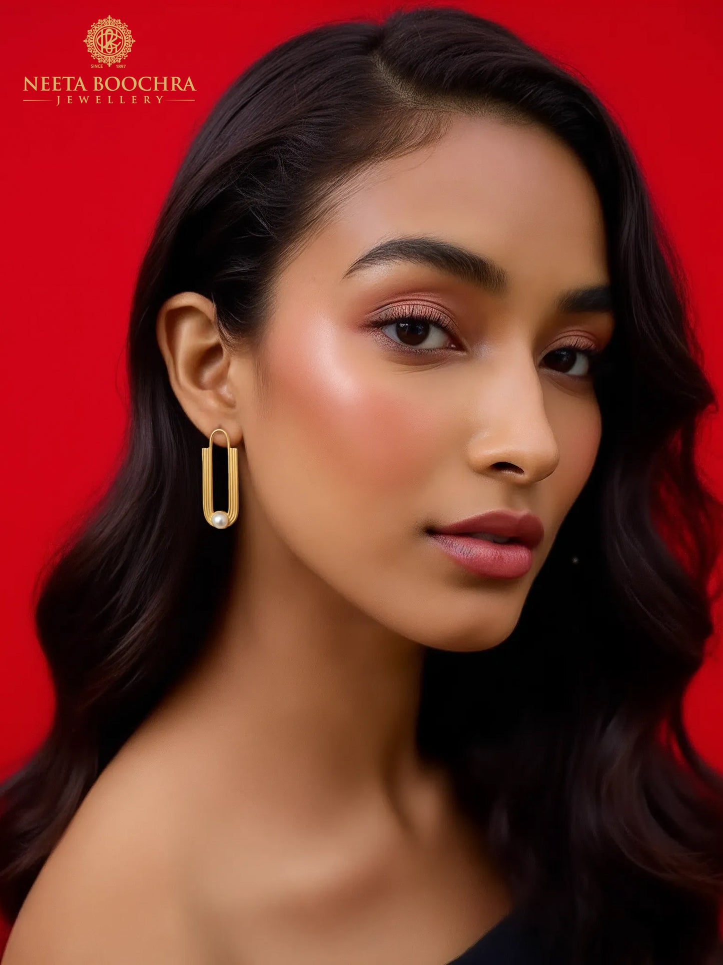 Nitya 925 Silver Gold Plated  Modern Earrings with Freshwater Pearl