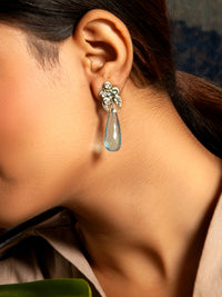 Aqua Briolette Kundan Drop Earrings: 925 Sterling Silver view 4