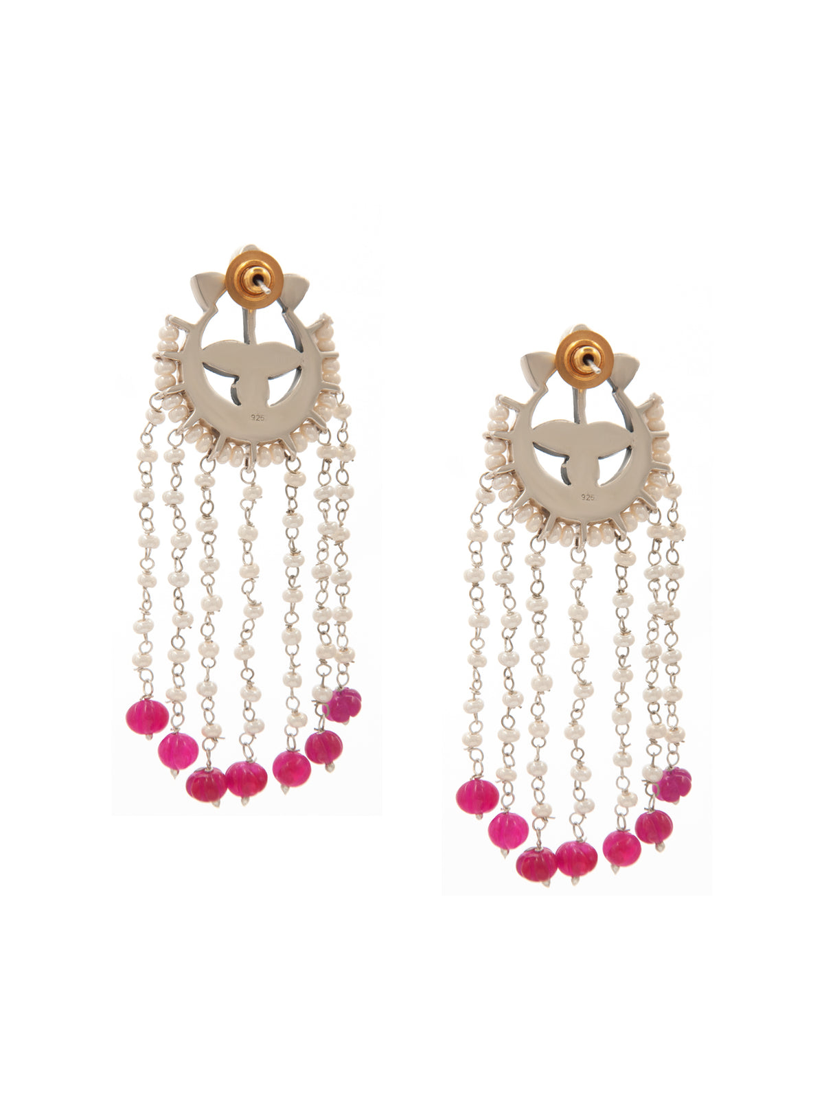 Sone Ki Gulabi Chaandbali: 925 Sterling Silver with Pink and White Kundan and Pearl view 5