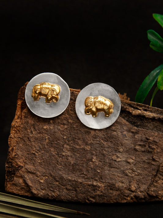 Majestic Marvel: 925 Sterling Silver Elephant Studs with Two Tone Plating