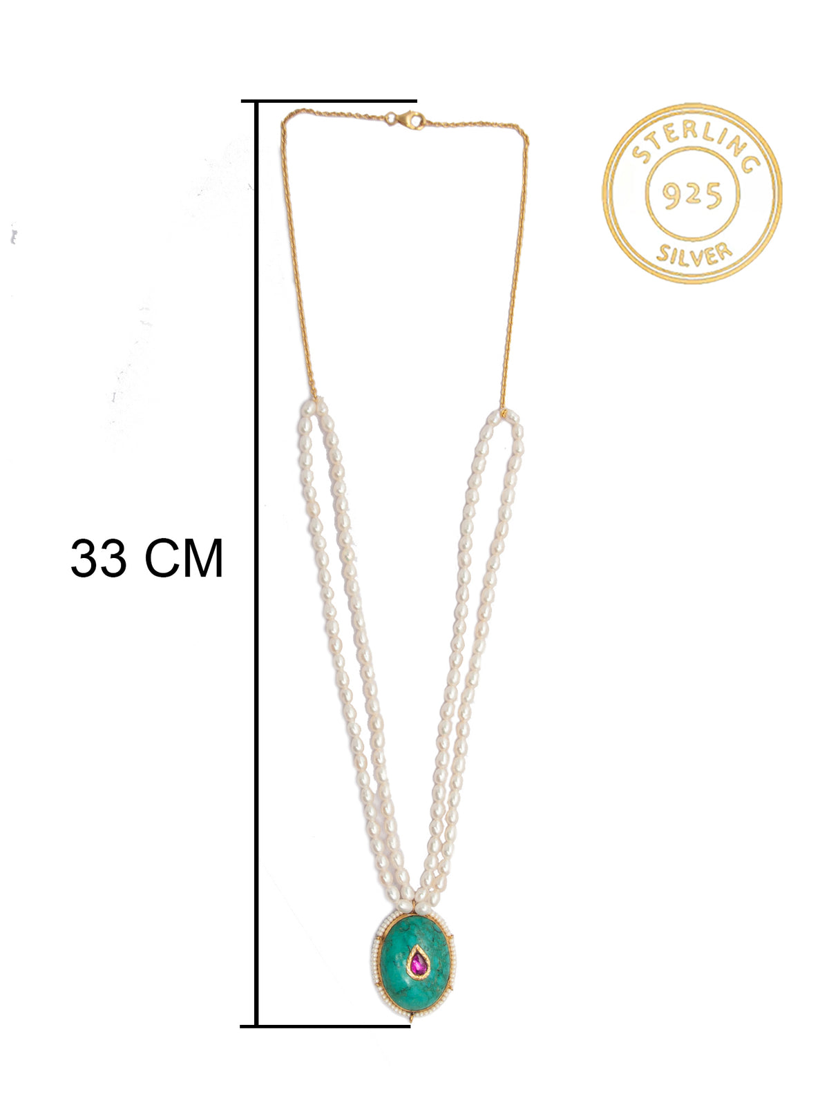 Turquoise Tranquility: 925 Silver Necklace with Pearl Beads view 7