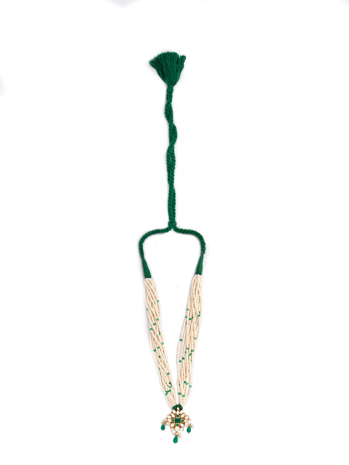 Verdant Luminescence: 925 Silver Gold Plated Moissanite Necklace with Green Onyx and Pearl Beads view 3